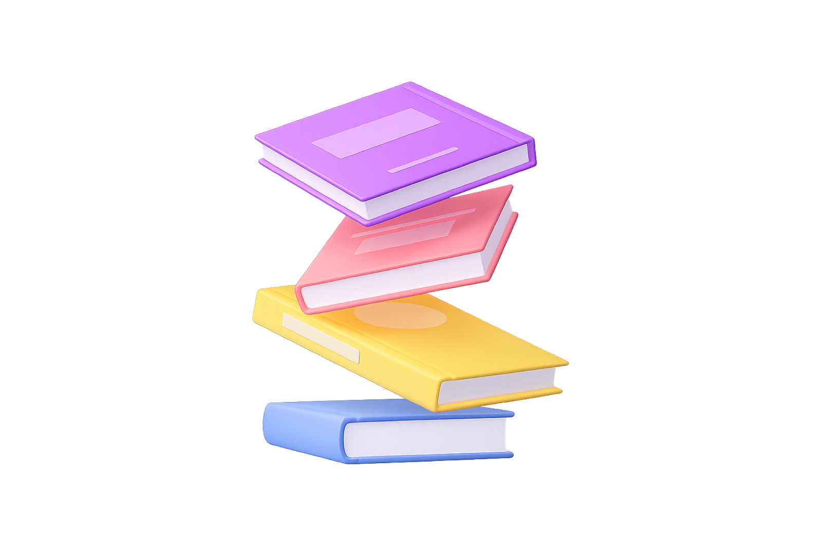 Stack of colorful hardcover books floating in 3D